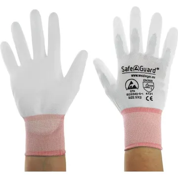 ESD-Handschuh mit PU-beschichteten Handflächen, weiß