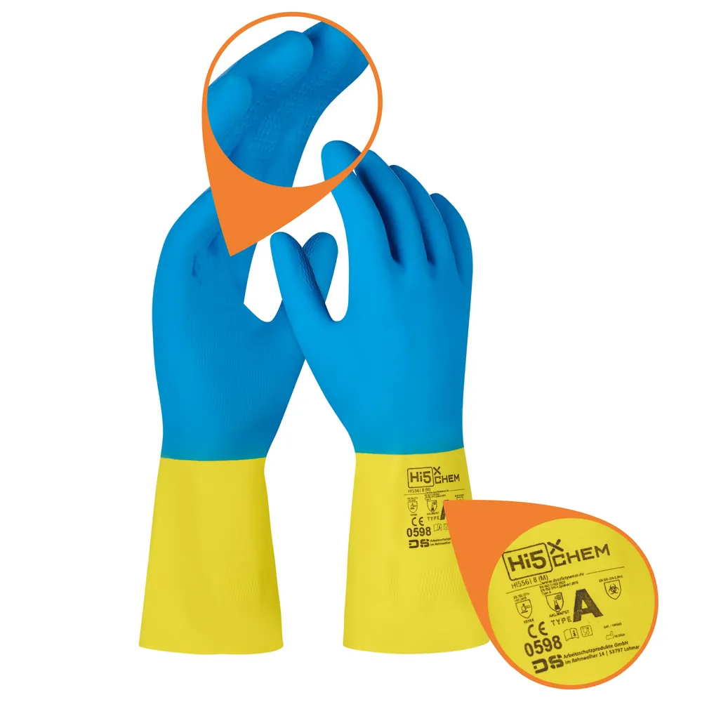 Hi5 HI556, Gant de protection chimique, caoutchouc naturel, bicolore